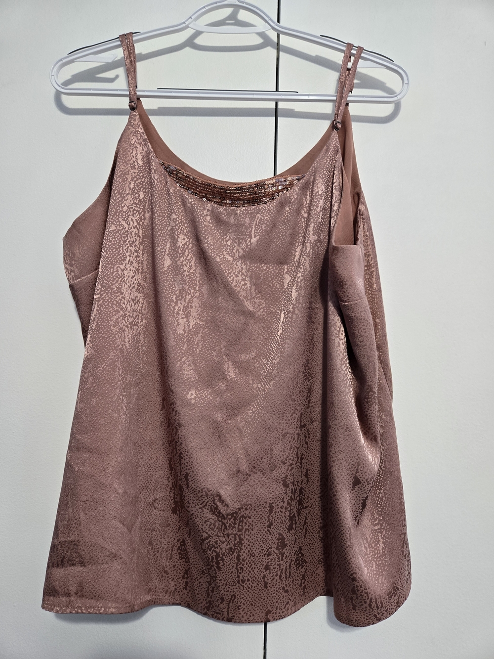 Maurices 1X Blush Satin Snake Print Sequin Trim Cami Tank Plus Size